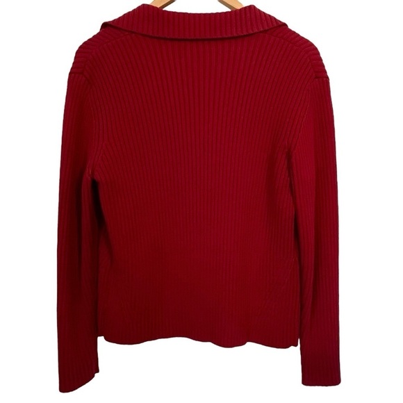 Merona 100% Heavy Cotton Open Front Collared Red Cardigan Size Medium - Picture 2 of 8